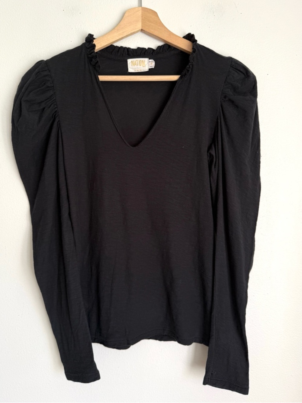 Nation LTD Tamira Elizabethan Long Sleeve Tee Shirt in Black - Picture 3 of 6